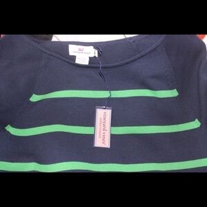 Vineyard Vines Navy and Green Striped Midi Dress